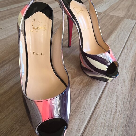 Christian Louboutin Graffiti Peep Sling Back 150 Patent Leather Pumps Eur. 39 - Picture 3 of 14